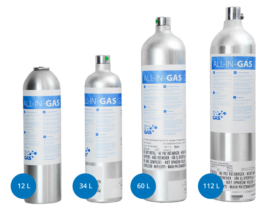 Quatre cylindres de test de gaz